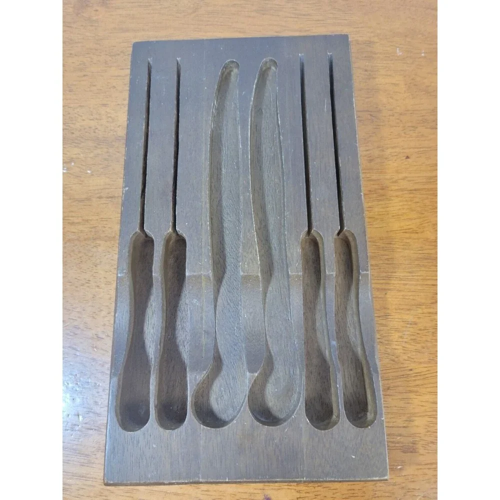 6 Viking Super‎ Stainless Steel Handcrafted Knives Curved Arched Handles w/Box